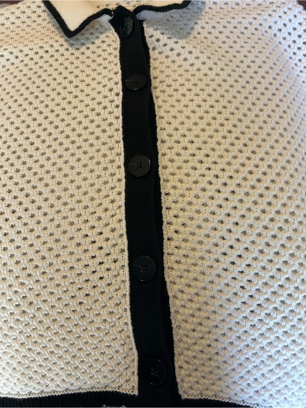GAP White Open-Knit Button Down Top with Black Trim - Picture 4 of 5